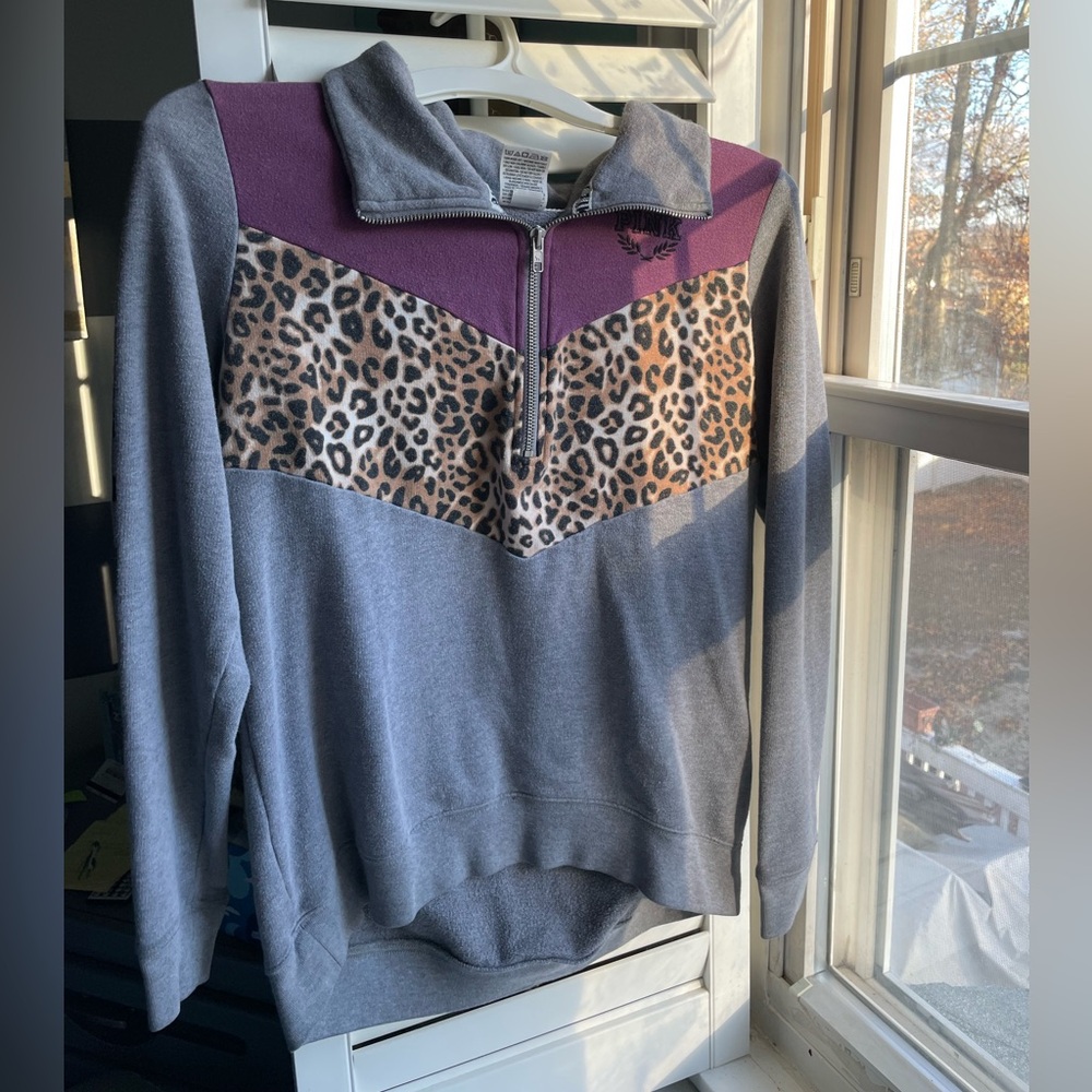 Victoria's Secret PINK Leopard Print Quarter Zip Pullover